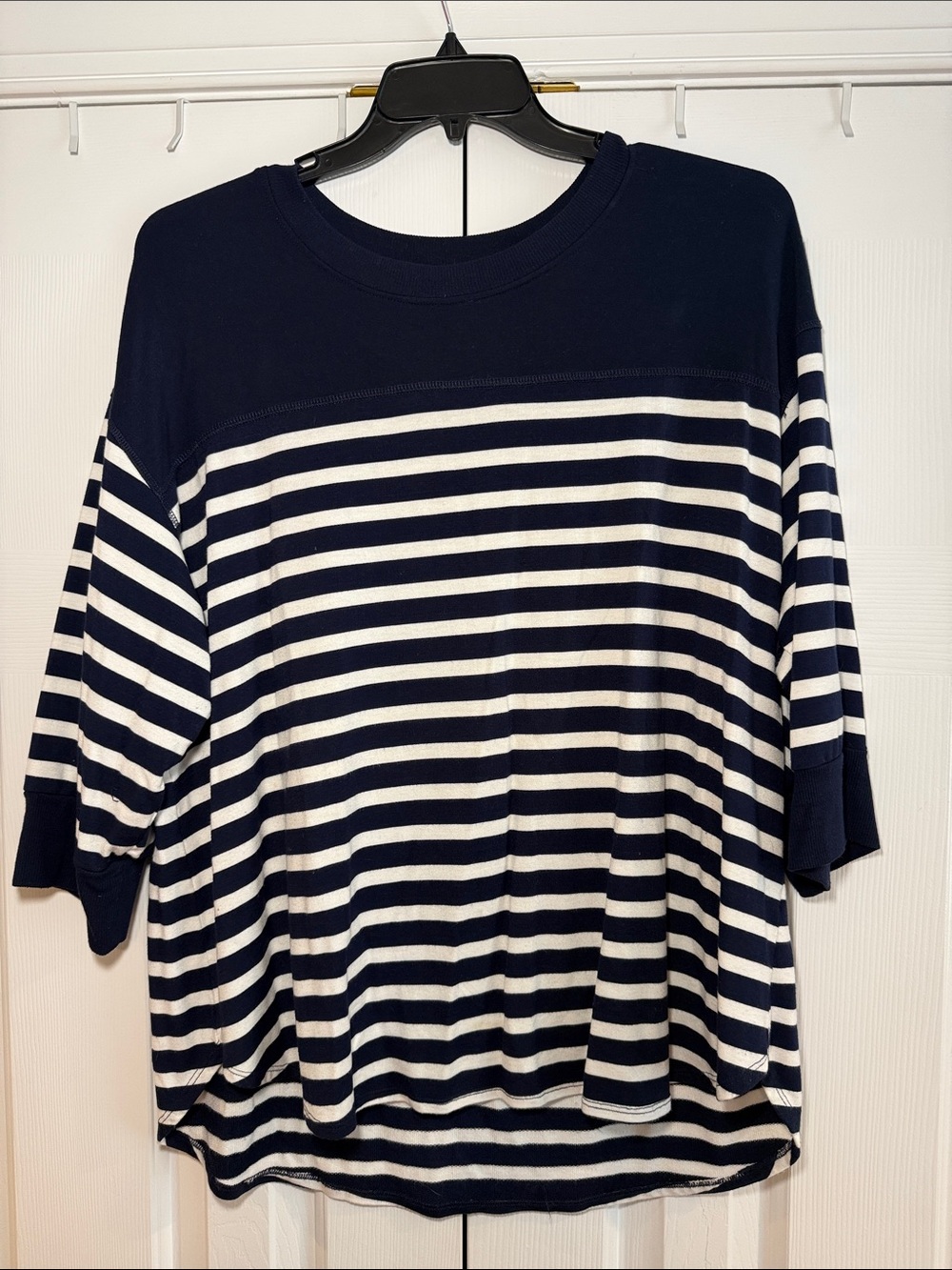Workshop Republic Clothing Navy and White Striped Long Sleeve Top